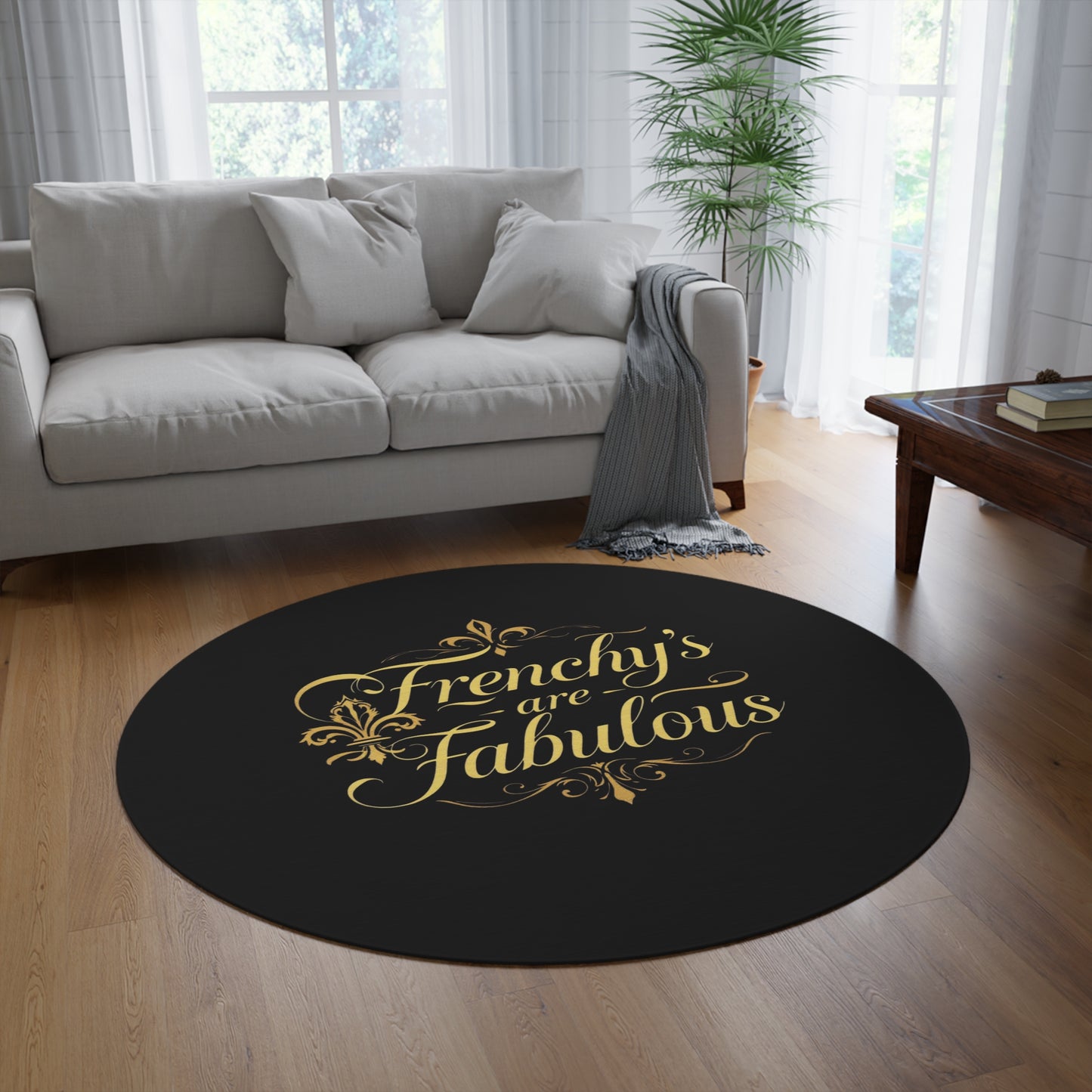 Frenchy's Are Fabulous Round Rug - Elegant Black & Gold Home Décor