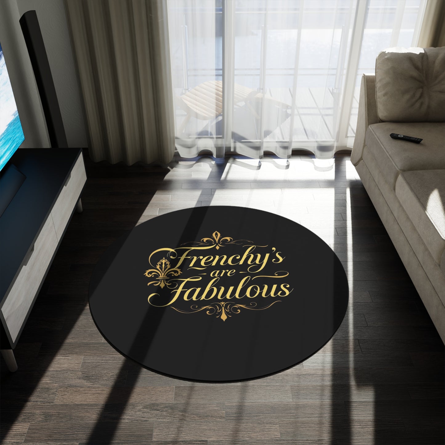 Frenchy's Are Fabulous Round Rug - Elegant Black & Gold Home Décor